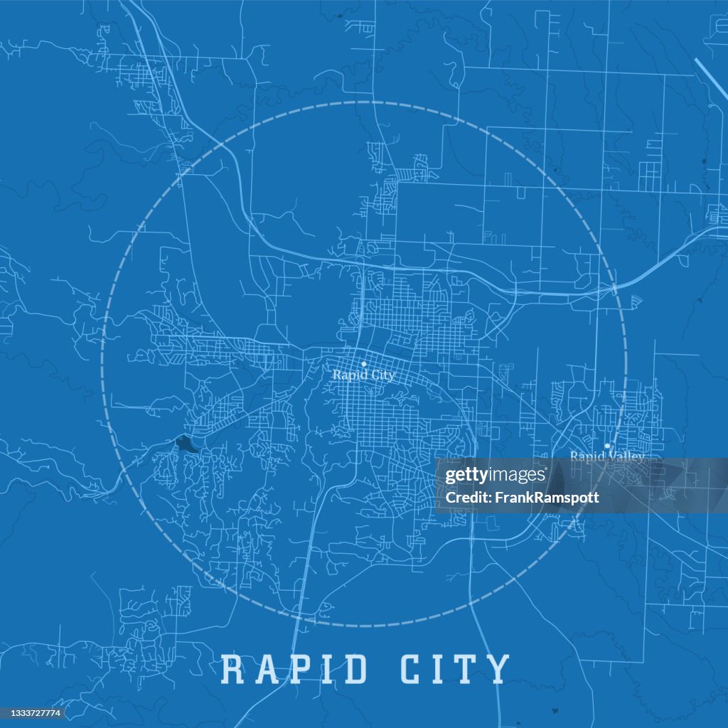 Rapid City SD City Vector Road Map Blue Text