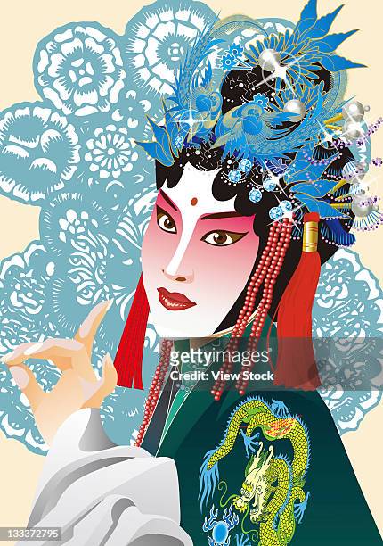 beijing opera character,composite illustration - chinese opera stock-grafiken, -clipart, -cartoons und -symbole