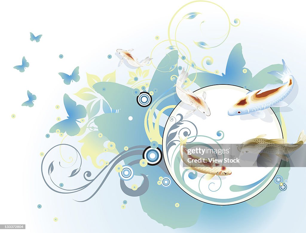 Butterfly and fish,composite illustration