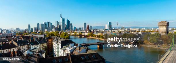 panoramic view of the frankfurt city skyline and main river, germany - frankfurt am main stock pictures, royalty-free photos & images