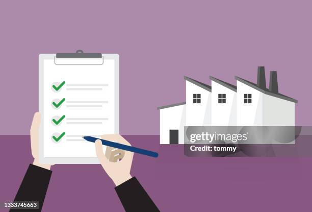 a factory passes a check - business plan vector stock illustrations