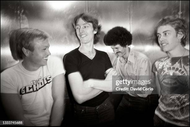 Jazz funk group Level 42 in London 31 July 1981. L-R Mark King, Rowland 'Boon' Gould, Mike Lindup, Phil Gould.