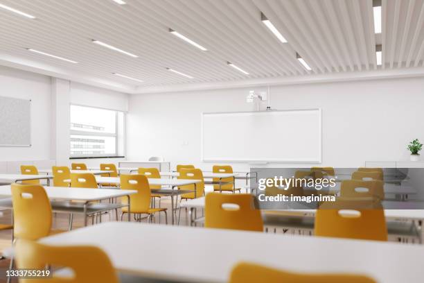 empty modern classroom with white interactive board - school classroom stock pictures, royalty-free photos & images