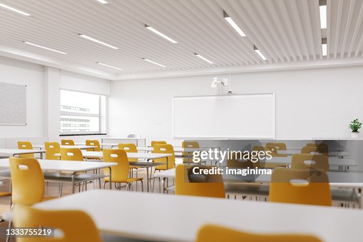 Empty Modern Classroom With White Interactive Board Empty Modern Classroom With White Interactive Board