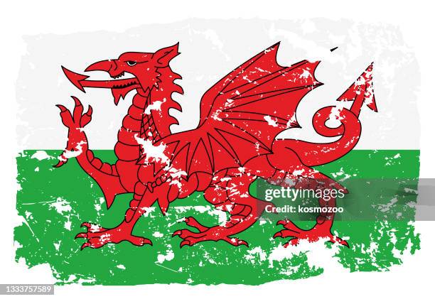 grunge-artige flagge von wales - welsh flag stock-grafiken, -clipart, -cartoons und -symbole