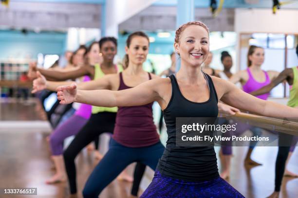 group barre fitness class - adult ballet stock pictures, royalty-free photos & images