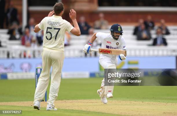 India batsman Virat Kohli sets off for his first run of the series during day one of the Second Test Match between England and India at Lord's...