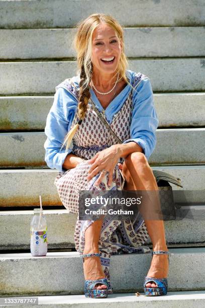 Sarah Jessica Parker on location for "And Just Like That..." on August 12, 2021 in New York City.