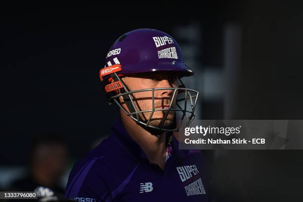 Chris Lynn of Northern Superchargers looks on during The Hundred match between Northern Superchargers Men and Manchester Originals Men at Emerald...