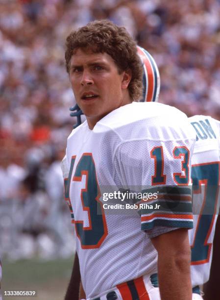 Miami quarterback Dan Marino during game of Los Angeles Raiders against Miami Dolphins, August 19, 1984 in Los Angeles, California.