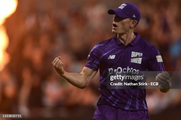 Matthew Potts of Northern Superchargers celebrates after catching Joe Clarke of Manchester Originals during The Hundred match between Northern...