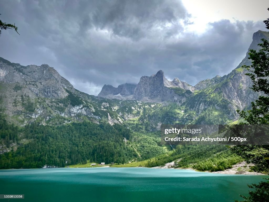 Scenic view of lake and mountains against sky,Hinterer Gosausee,Austria