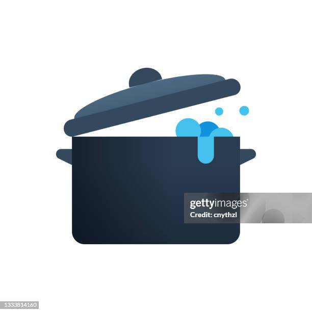 boiling flat icon. flat design vector illustration - saucepan stock illustrations