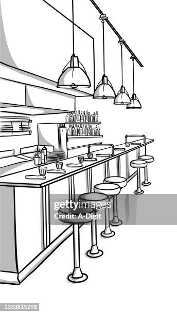 diner old bar stools - fast food counter stock illustrations