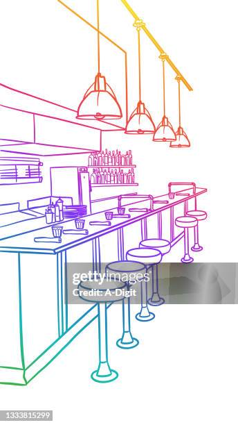 diner old bar stools rainbow - fast food counter stock illustrations