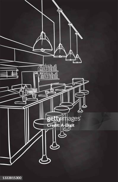 diner old bar stools  chalkboard - bar counter stock illustrations