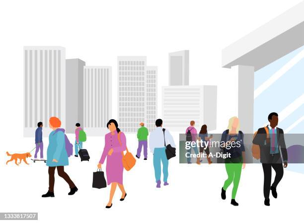 very large crowd flat design city - population and ethnic group stock illustrations