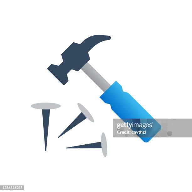 stockillustraties, clipart, cartoons en iconen met hammer and nail flat icon. flat design vector illustration - spijker