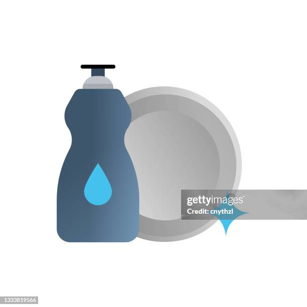 dish washing flat icon. flat design vector illustration - dirty plastic plate stock illustrations