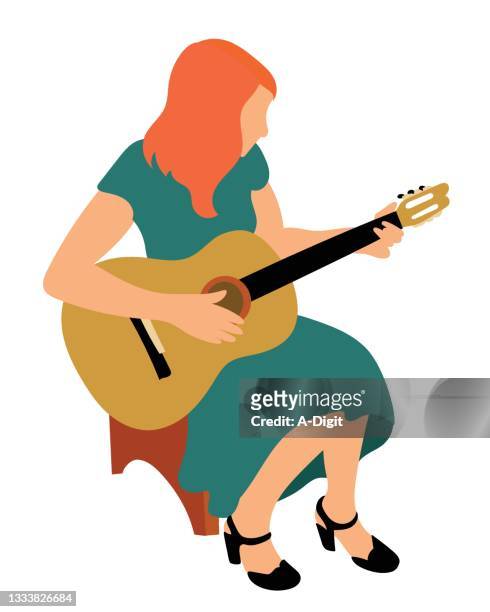 illustrazioni stock, clip art, cartoni animati e icone di tendenza di ragazza che suona l'hobby della chitarra - singer songwriter