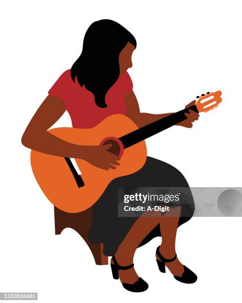 illustrazioni stock, clip art, cartoni animati e icone di tendenza di ragazza che suona l'hobby della chitarra - singer songwriter