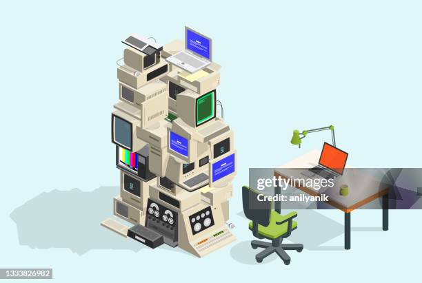 ilustrações, clipart, desenhos animados e ícones de novo computador - computador desktop