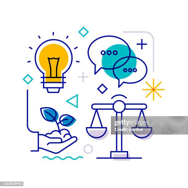 core values related design element. pattern design with outline icons. colorful vector illustration - technology driven processes stock illustrations