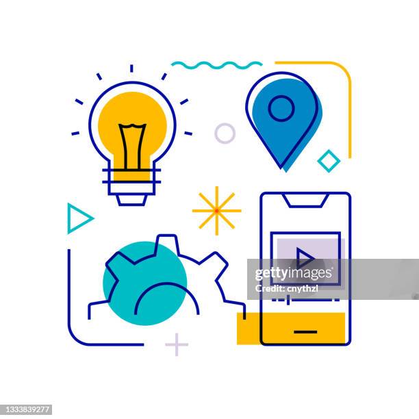 digital marketing related design element. pattern design with outline icons. colorful vector illustration - seamless studio stock illustrations