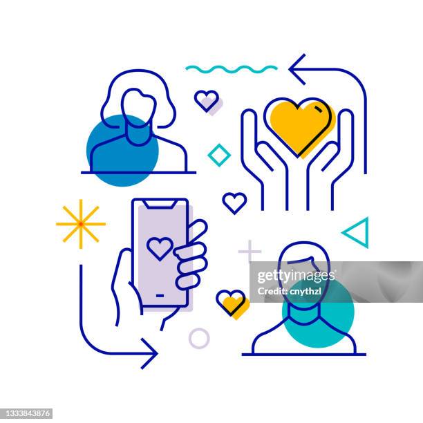 friendship, relationship and love related design element. pattern design with outline icons. colorful vector illustration - fond stock illustrations