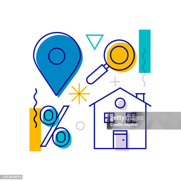 real estate related design element. pattern design with outline icons. colorful vector illustration - contractor computer stock illustrations