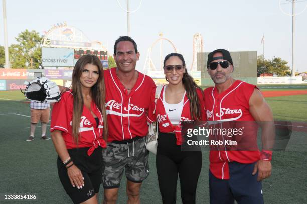 Teresa Giudice, Luis Ruelas, Melissa Gorga and Joe Gorga of The Real Housewives of New Jersey attend the 2021 Battle for Brooklyn celebrity softball...
