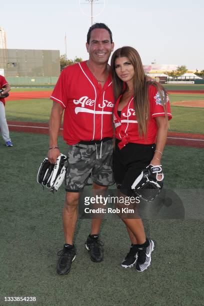 Luis Ruelas and Teresa Giudice of The Real Housewives of New Jersey attend the 2021 Battle for Brooklyn celebrity softball game at Maimonides Park,...