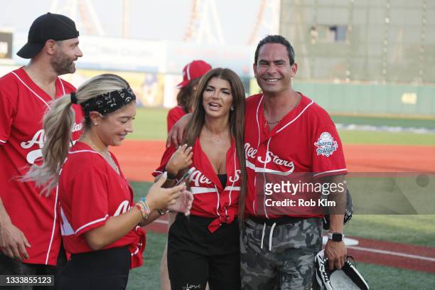 Gia Giudice, Teresa Giudice of The Real Housewives of New Jersey and Luis Ruelas attend the 2021 Battle for Brooklyn celebrity softball game at...