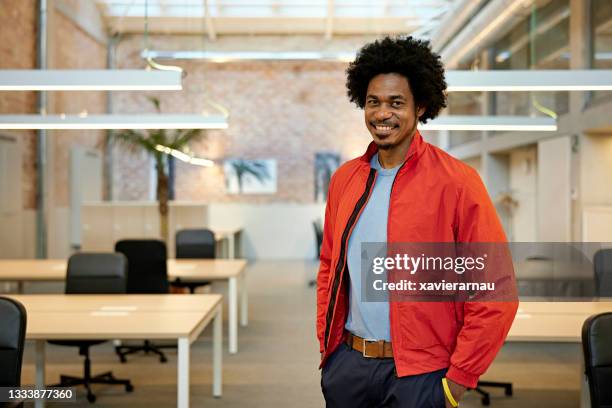 portrait of cheerful black businessman in casual attire - man jacket stock pictures, royalty-free photos & images