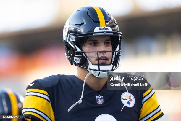 Mason Rudolph of the Pittsburgh Steelers looks on prior to the preseason game against the Philadelphia Eagles at Lincoln Financial Field on August...