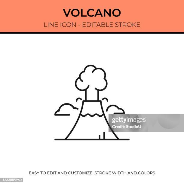 stockillustraties, clipart, cartoons en iconen met volcano single line icon - vulkaan
