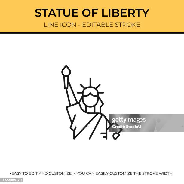 ilustrações de stock, clip art, desenhos animados e ícones de statue of liberty single line icon - porto de nova iorque