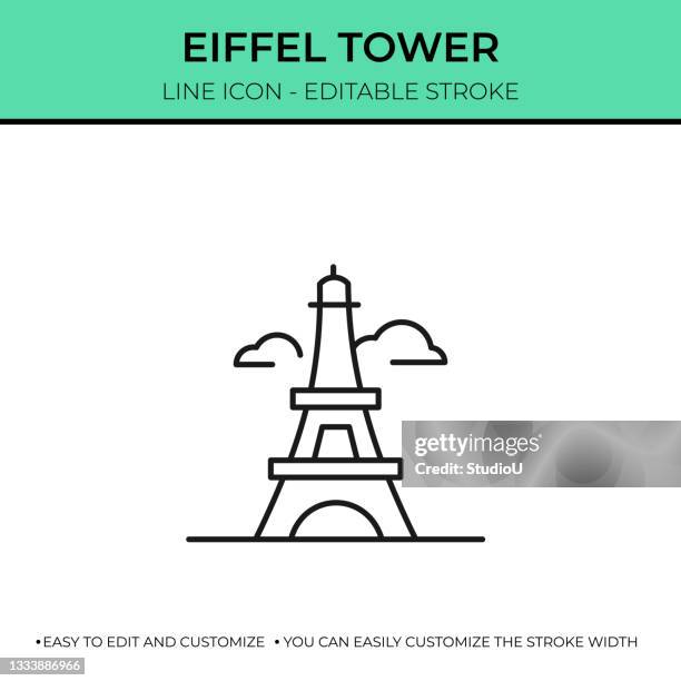 ilustrações, clipart, desenhos animados e ícones de ícone da linha única da torre eiffel - monumento