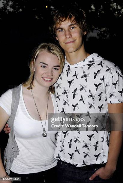 Hayley McInerney and Rhys Wakefield attend the launch of the Nissan Moonlight Cinema in Centennial Park on December 6, 2007 in Sydney, Australia.