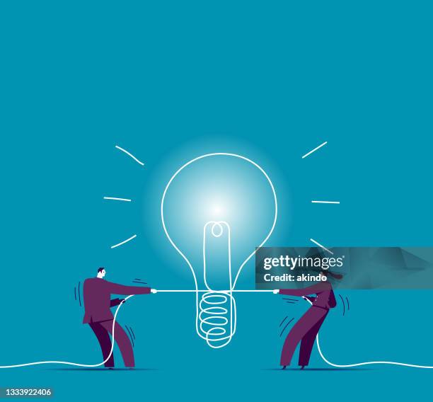 creating idea - woman dragging stock illustrations