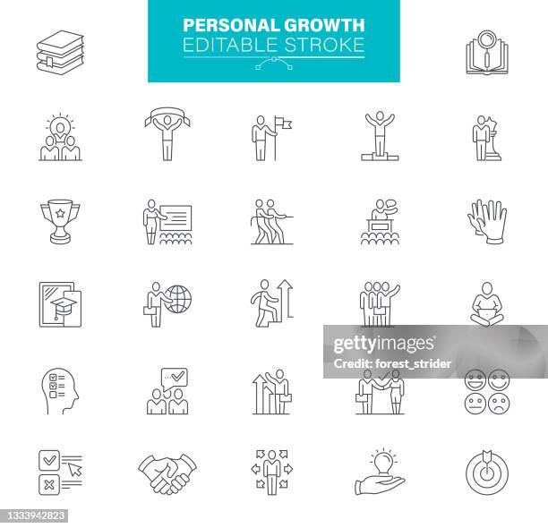 personal growth icons editable stroke. contains icons as success, leadership, learning, motivation, winner, book - competitive intelligence icon stock illustrations