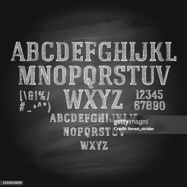 ilustrações, clipart, desenhos animados e ícones de letras de desenho de giz no quadro-negro - texto datilografado