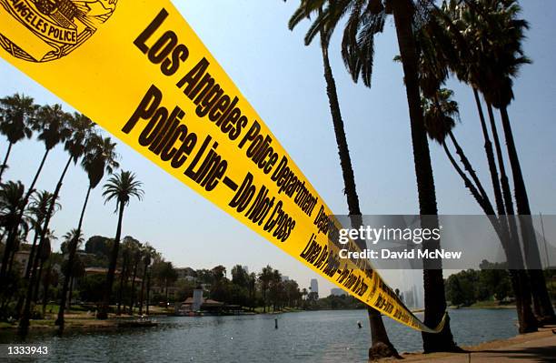 Police tape streches between palms near the location where 4-year-old Jessica Cortez is believed to have disappeared on the previous evening at the...