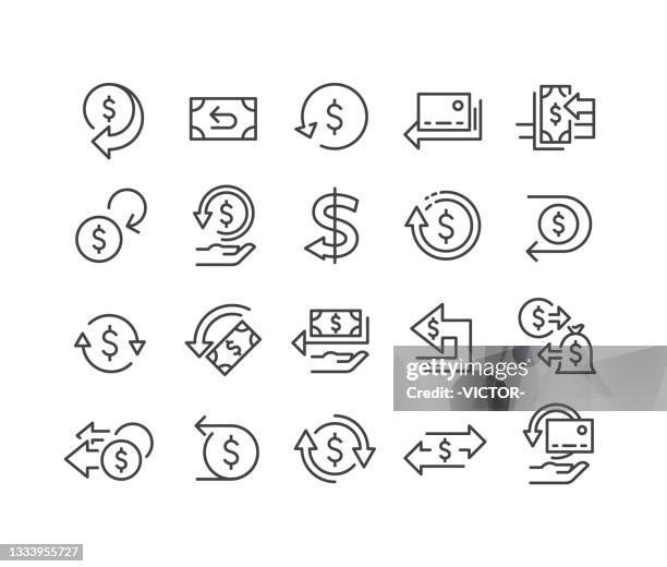 illustrazioni stock, clip art, cartoni animati e icone di tendenza di icone cashback - serie linea classica - reso
