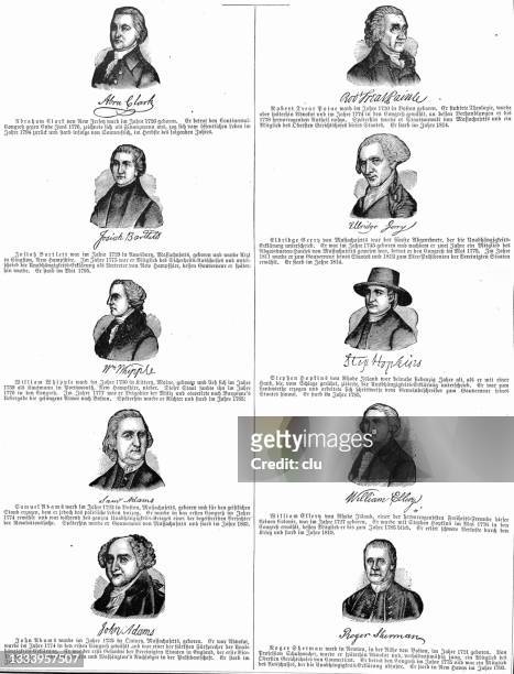 usa, signatories of the declaration of independence - 4, short biographies in german - 1891 stock illustrations
