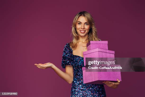 beautiful woman - woman with gift stock pictures, royalty-free photos & images