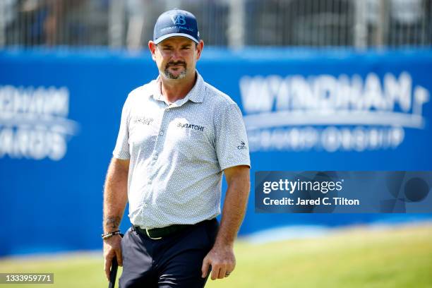 Rory Sabbatini of Slovakia looks on from the 17th green during the second round of the Wyndham Championship at Sedgefield Country Club on August 13,...