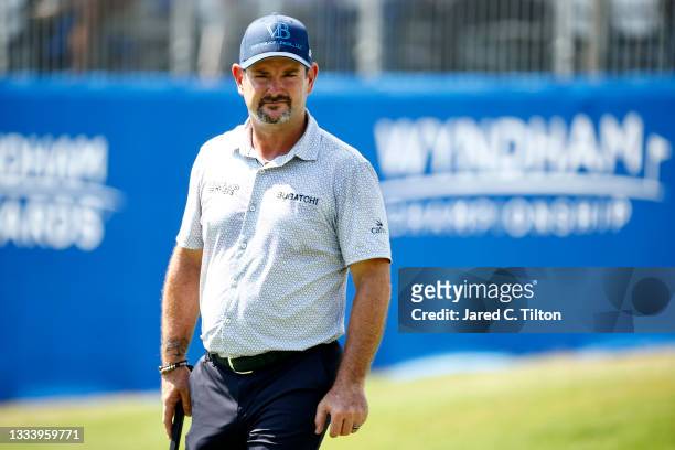 Rory Sabbatini of Slovakia looks on from the 17th green during the second round of the Wyndham Championship at Sedgefield Country Club on August 13,...