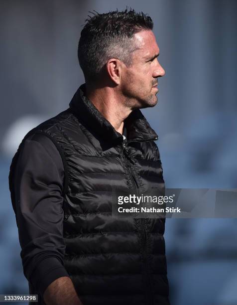 Commentator and former England international Kevin Pietersen, looks on during The Hundred match between Trent Rockets Women and Birmingham Phoenix...