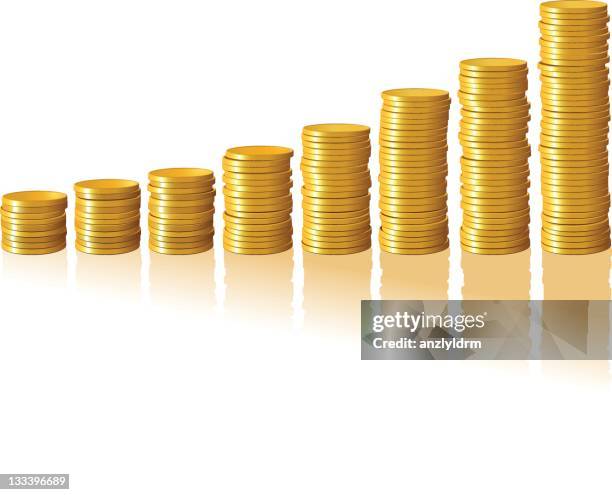 goldene münzen bilden ein balkendiagramm - geldmünze stock-grafiken, -clipart, -cartoons und -symbole